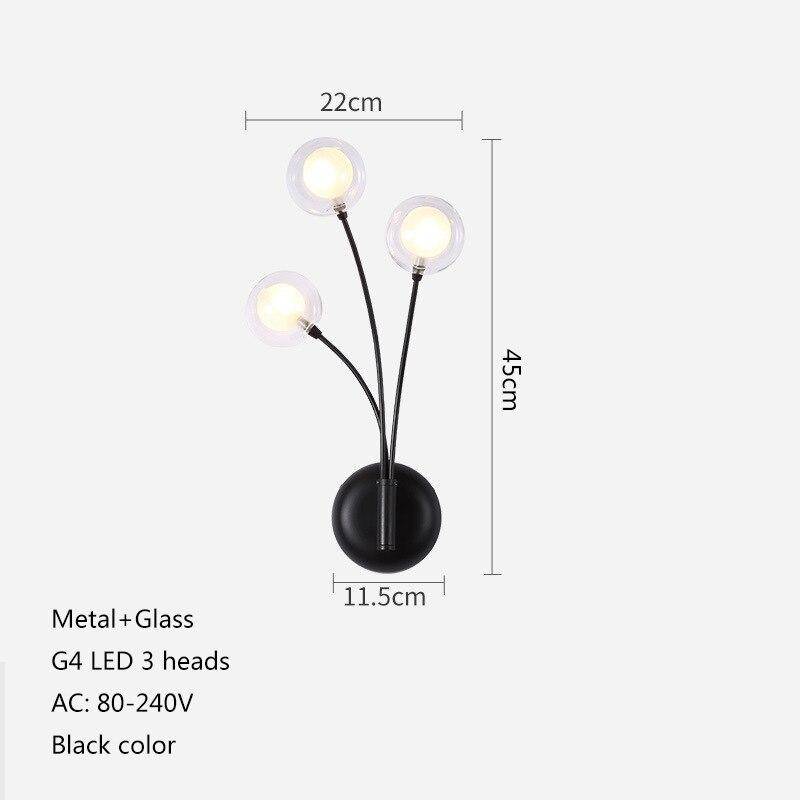 wall lamp black LED design wall with three glass balls Hotel