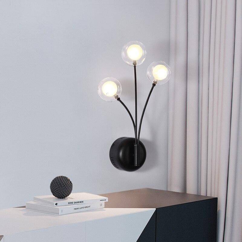wall lamp black LED design wall with three glass balls Hotel