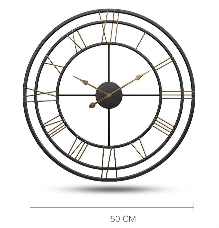 Horloge murale ronde en métal avec chiffres romains 50cm European