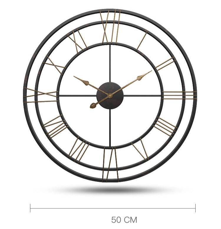 Reloj de pared redondo de metal con números romanos 50cm Europeo