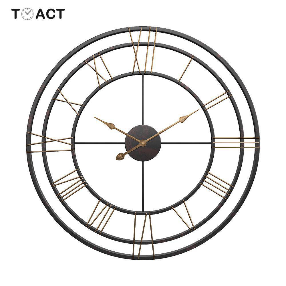 Horloge murale ronde en métal avec chiffres romains 50cm European - vue 2 sur 3