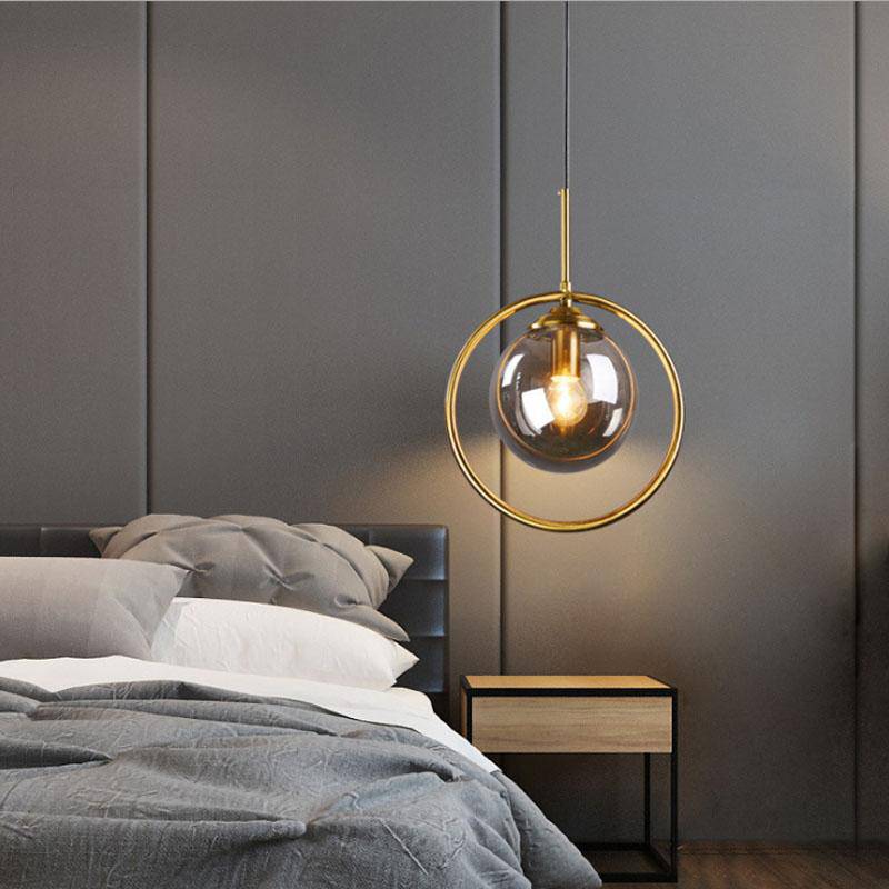 pendant light golden LED ball design smoked glass