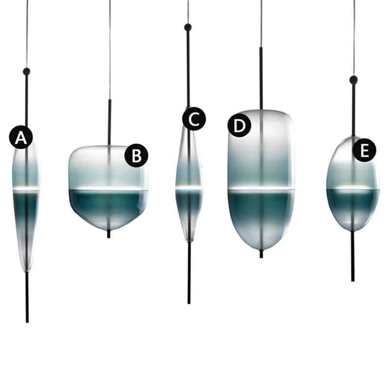 pendant light modern glass design in the shape of a blue drop