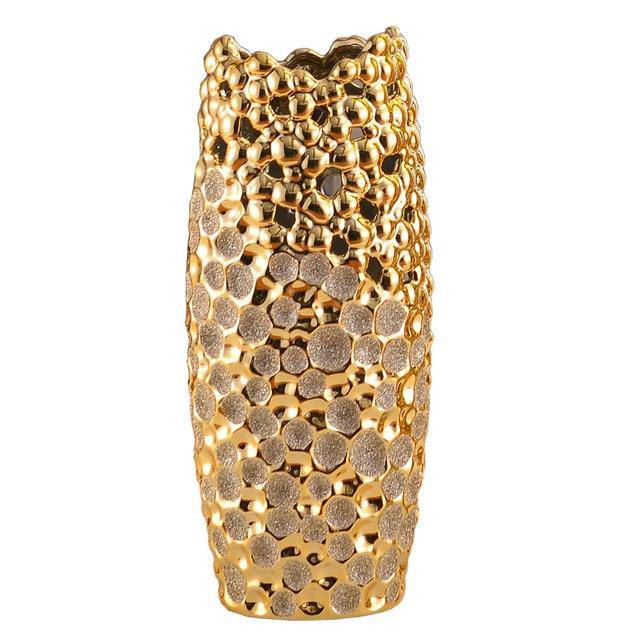 Festival long ceramic design vase in gold