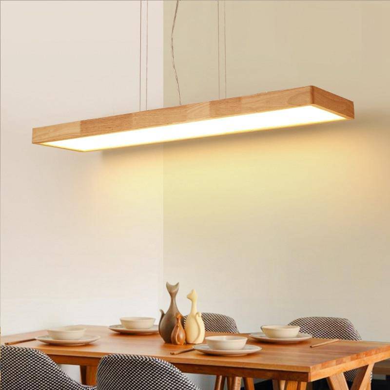 Lustre moderne à LED avec rectangle aux bords épais en bois Fly