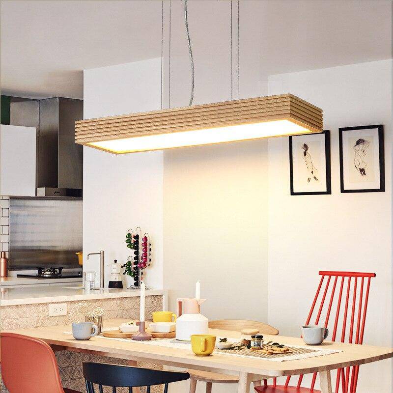 Modern LED chandelier with thick-edged rectangle in Fly wood
