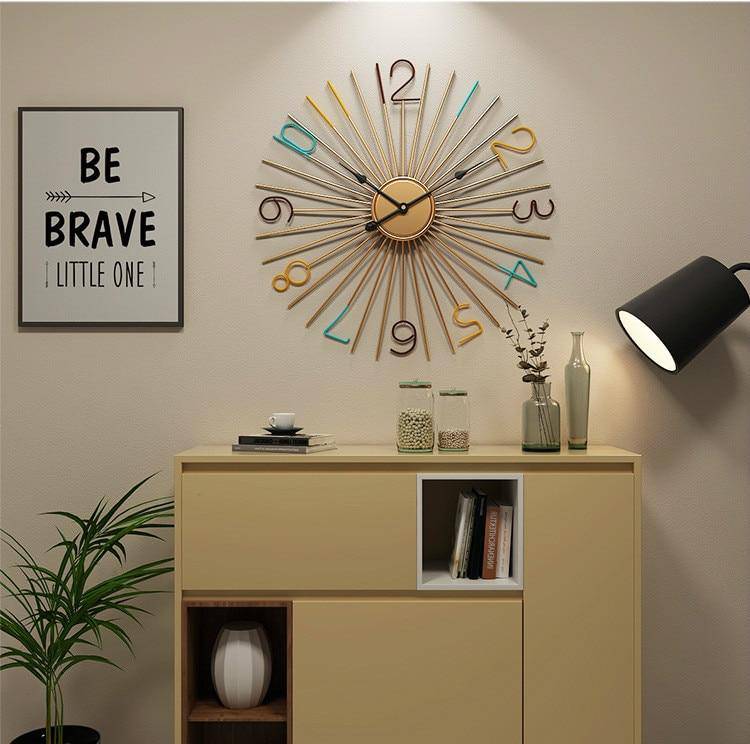 Round design clock in metal and coloured numbers 50cm