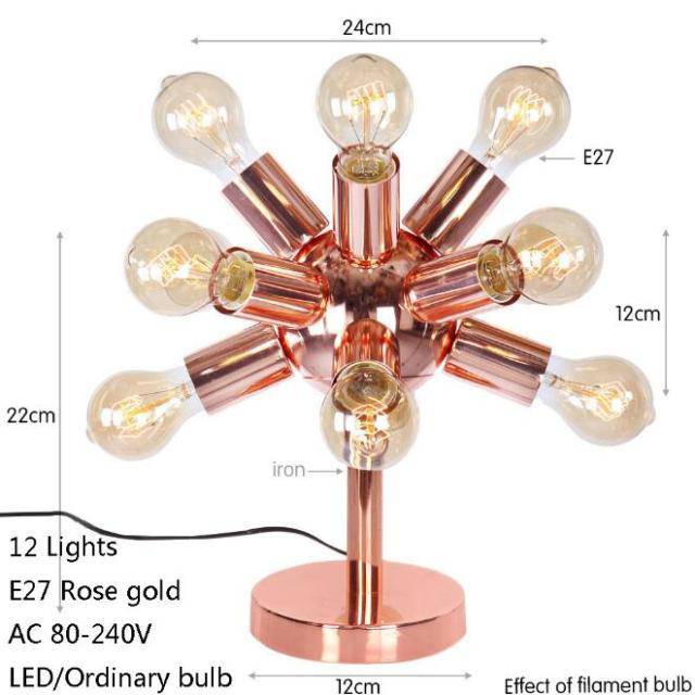 Lámpara de mesa design LED oro rosa con múltiples bombillas Creative