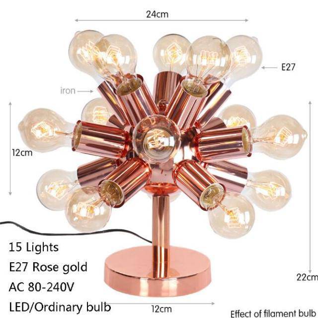 Lámpara de mesa design LED oro rosa con múltiples bombillas Creative