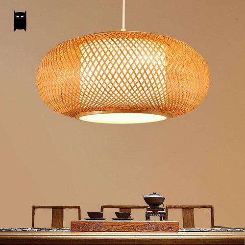 pendant light Round oval bamboo Japanese style Woven