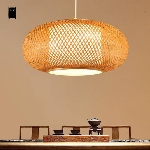 Lámpara de suspensión bambú redondo y ovalado estilo japonés Tejido