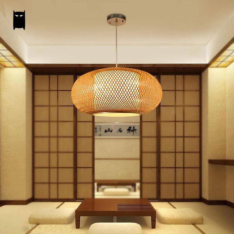 pendant light Round oval bamboo Japanese style Woven