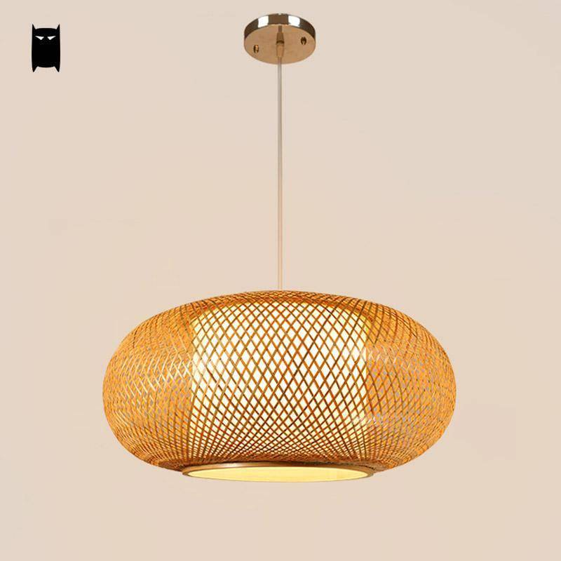 pendant light Round oval bamboo Japanese style Woven