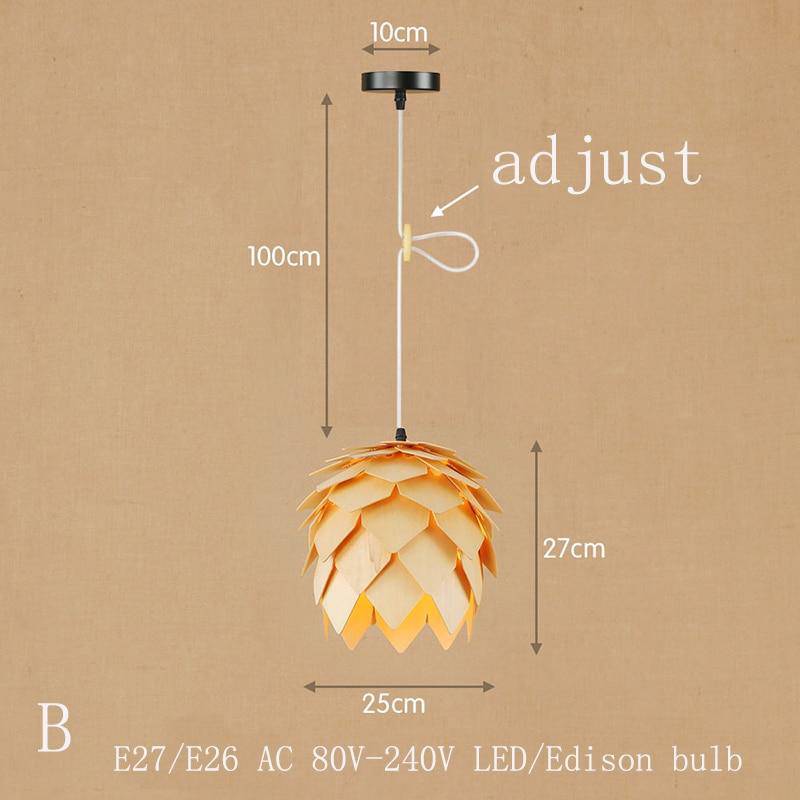 Suspension design à LED en forme de fleur à pétales de bois