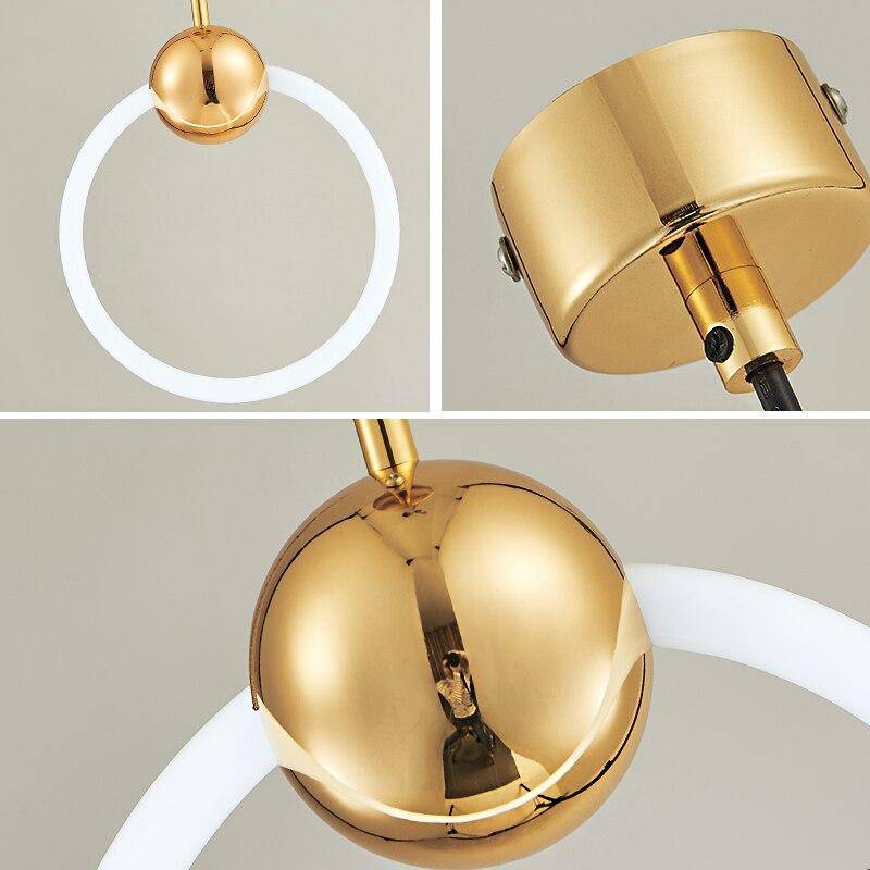 Suspension design ronde à LED et support dorée Jaxlong - vue 3 sur 10