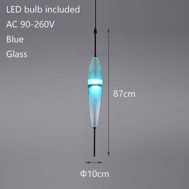 pendant light modern glass design in the shape of a blue drop