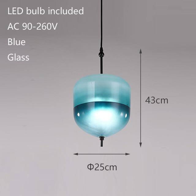 pendant light modern glass design in the shape of a blue drop