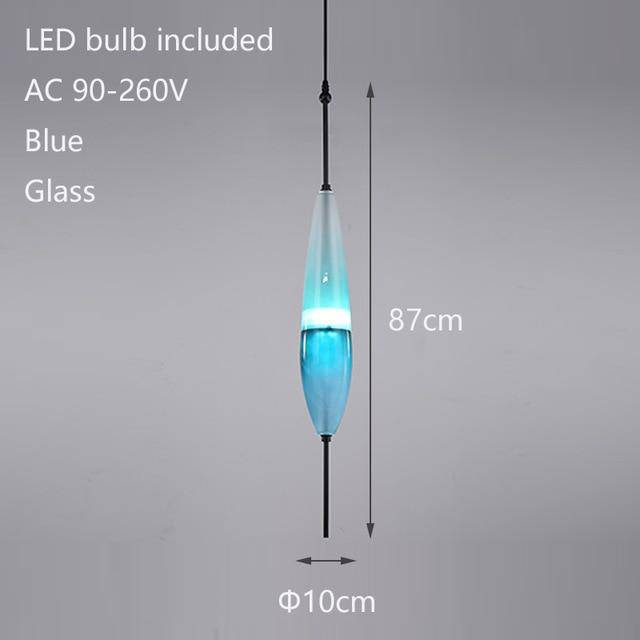 pendant light modern glass design in the shape of a blue drop