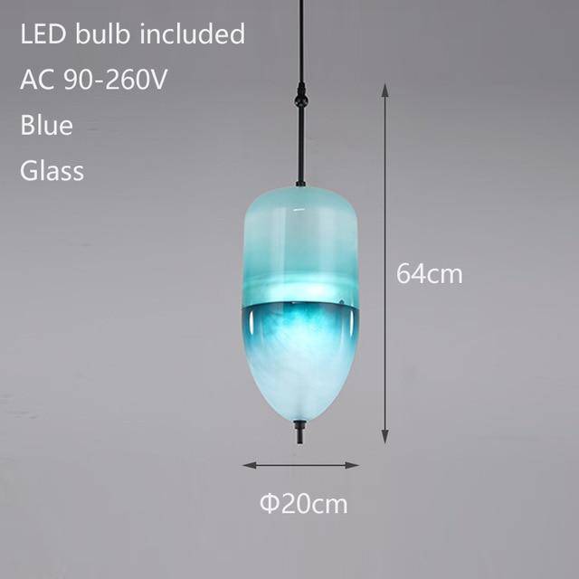 pendant light modern glass design in the shape of a blue drop