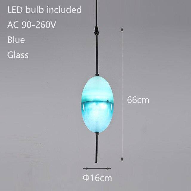 pendant light modern glass design in the shape of a blue drop