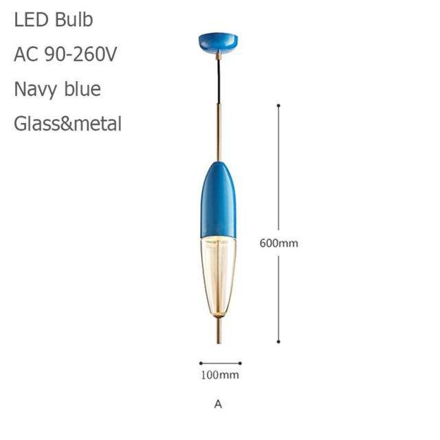 pendant light modern glass design in the shape of a blue drop