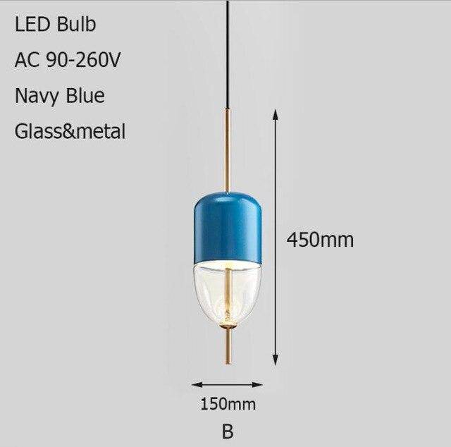 pendant light modern glass design in the shape of a blue drop
