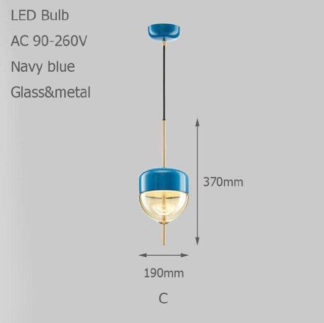 pendant light modern glass design in the shape of a blue drop