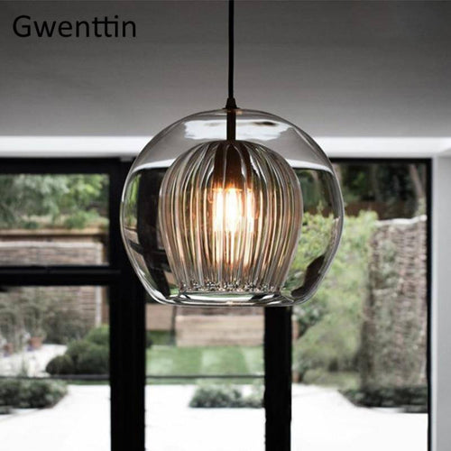 Suspension LED boule en verre avec tige dorée Modern - vue 3 sur 12