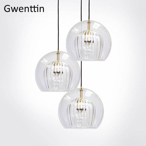 Suspension LED boule en verre avec tige dorée Modern - vue 12 sur 12