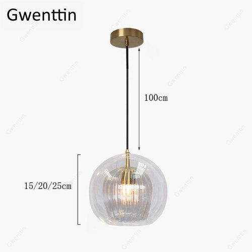 Suspension LED boule en verre avec tige dorée Modern - vue 9 sur 12