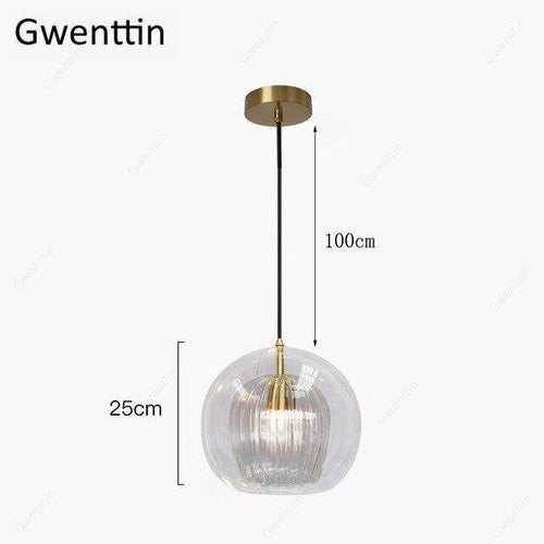 Suspension LED boule en verre avec tige dorée Modern - vue 11 sur 12