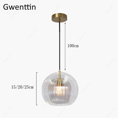 Suspension LED boule en verre avec tige dorée Modern - vue 10 sur 12