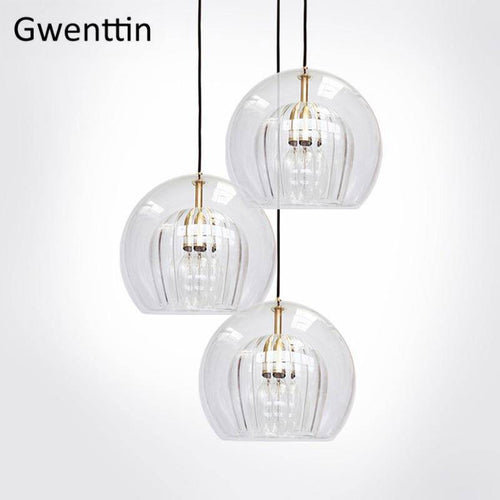 Suspension LED boule en verre avec tige dorée Modern - vue 7 sur 12