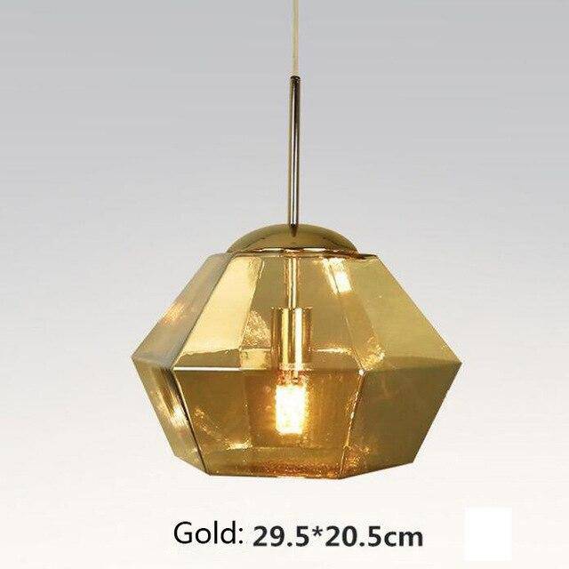 Suspension design à LED forme de diamants en verre coloré