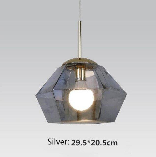 Suspension design à LED forme de diamants en verre coloré