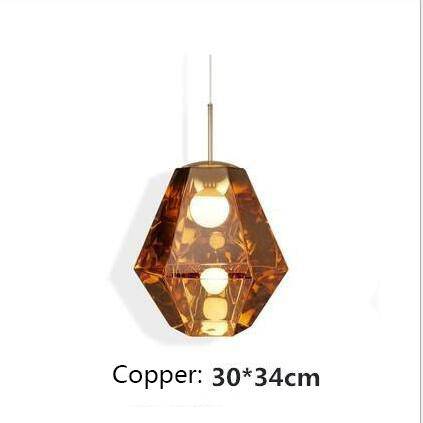 Suspension design à LED forme de diamants en verre coloré