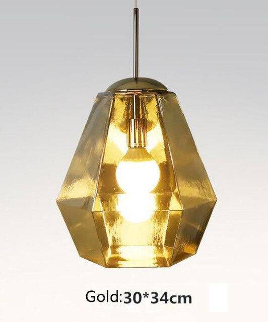 Suspension design à LED forme de diamants en verre coloré