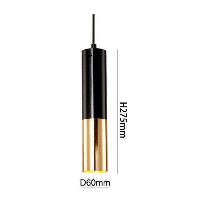 Suspension design LED en tube cylindrique métal noir et doré Faryto