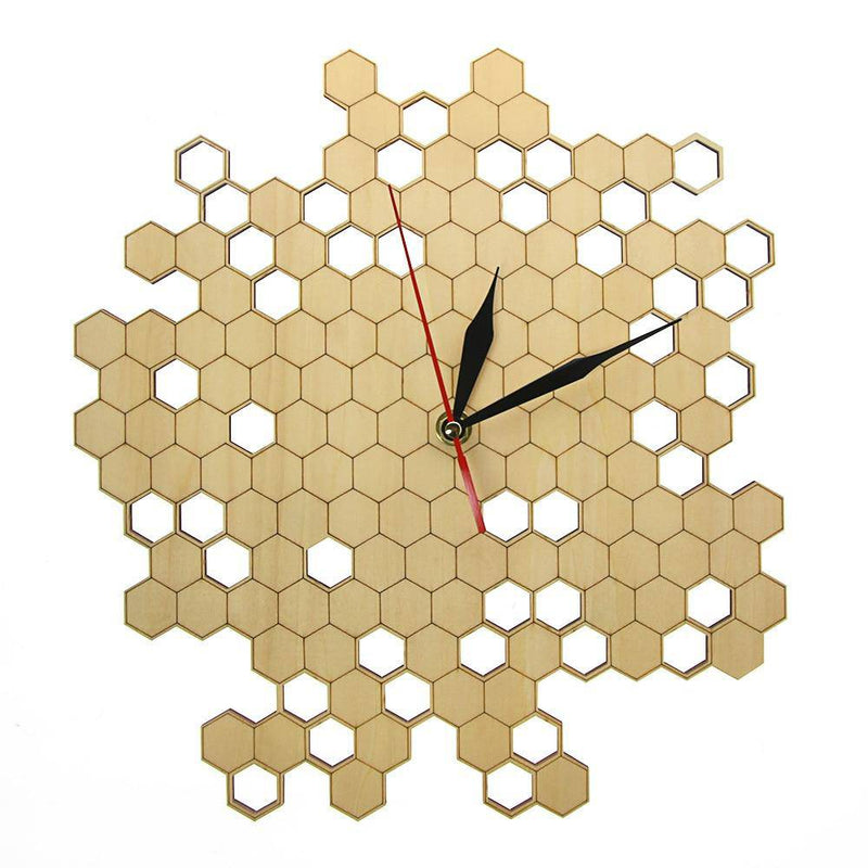 Wooden wall clock with hexagonal cells 30cm Nature