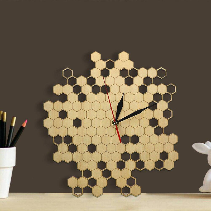 Wooden wall clock with hexagonal cells 30cm Nature