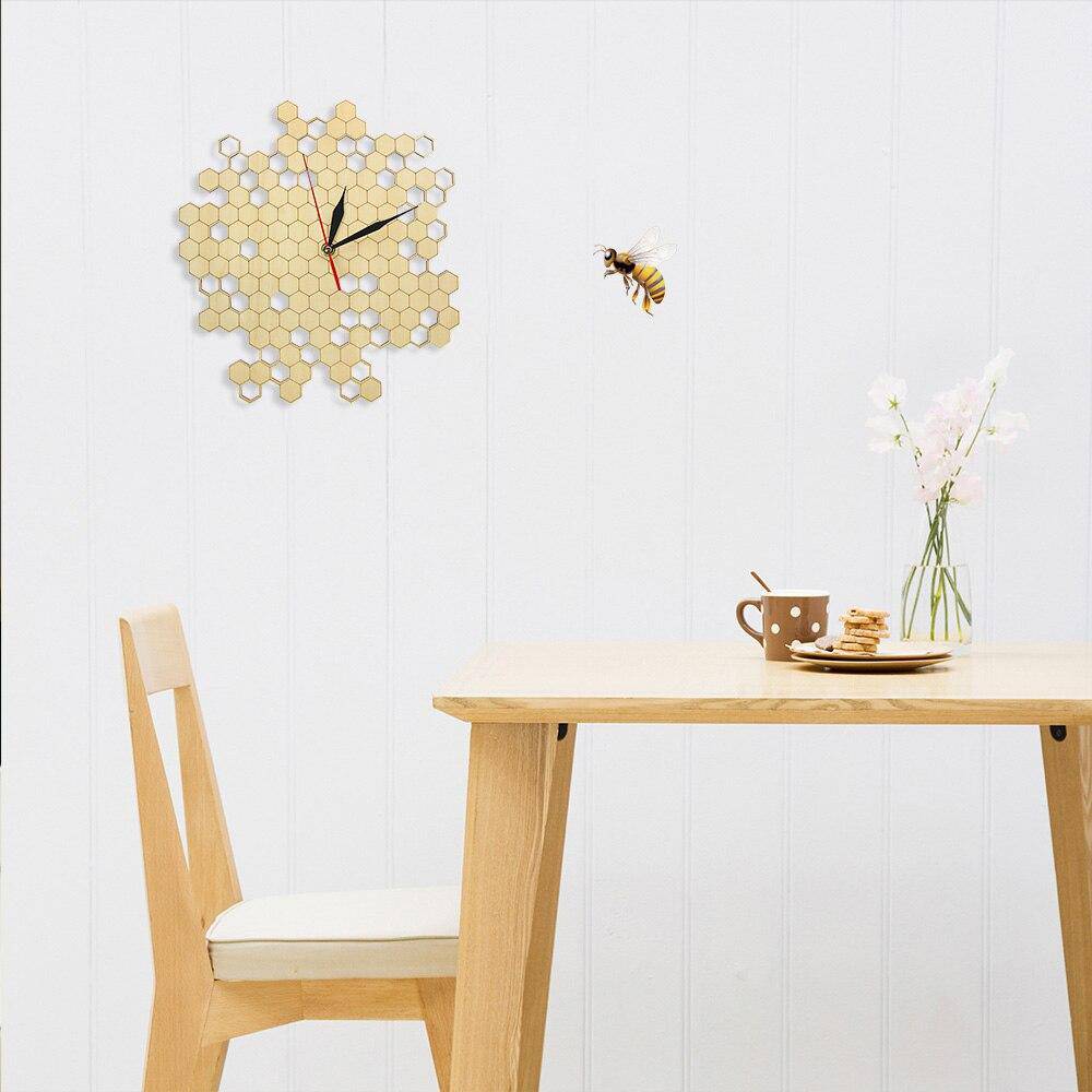 Horloge murale en bois avec alvéoles hexagonales 30cm Nature - vue 3 sur 6