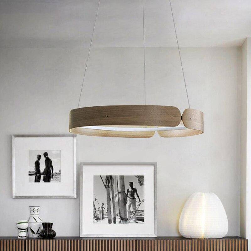 Lustre design LED rond en bois Nordic