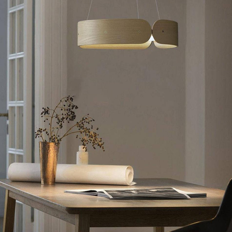 Lustre design LED rond en bois Nordic