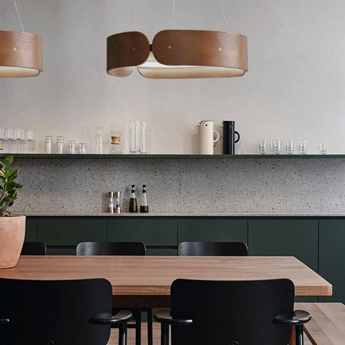 Lustre design LED rond en bois Nordic