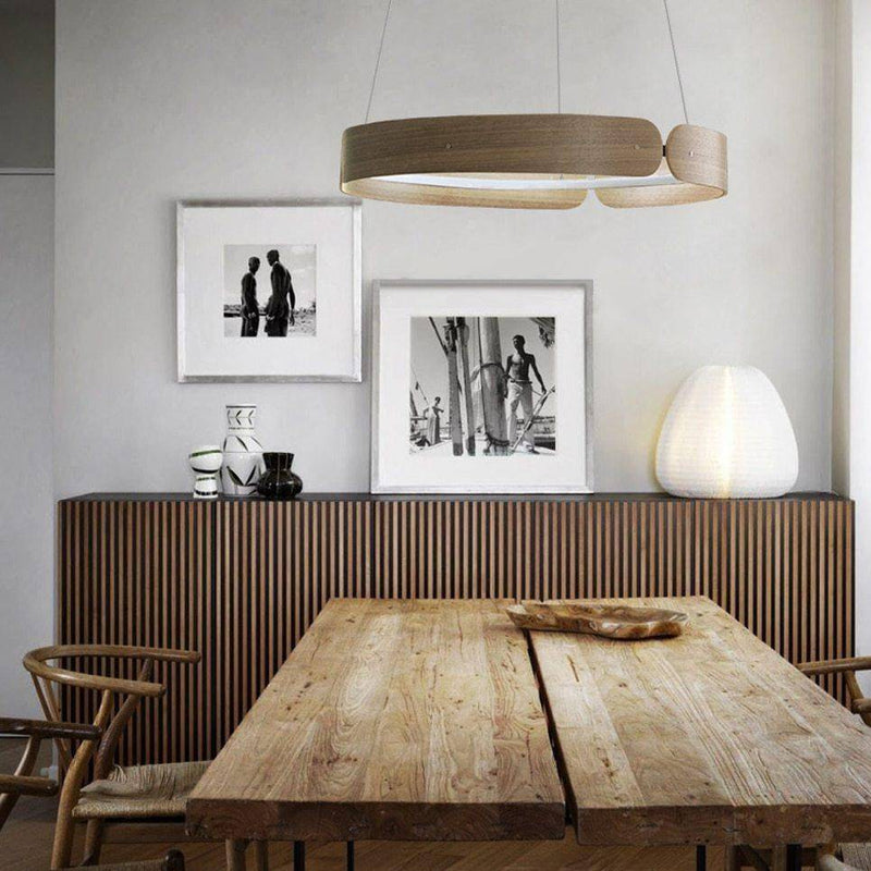 Lustre design LED rond en bois Nordic