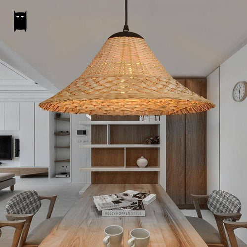 pendant light rustic LED with lampshade rattan