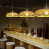 Suspension rustique LED avec abat-jour arrondi en rotin style Asian
