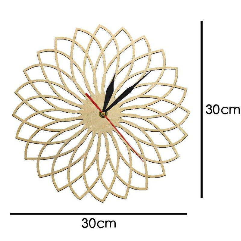 Wooden wall clock with geometrical rose 30cm Floral