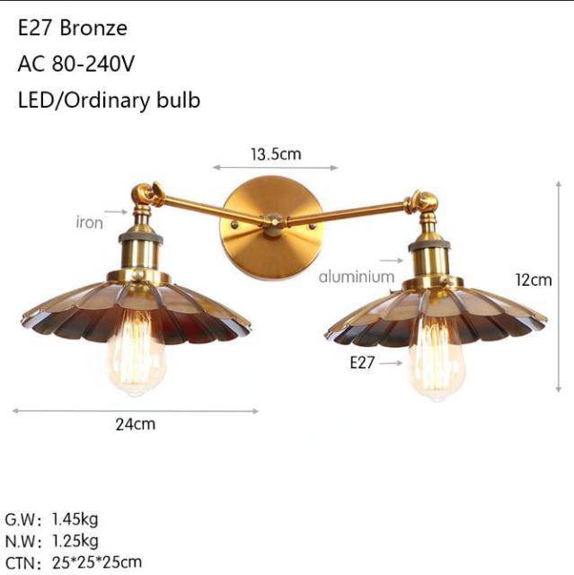 Applique murale design à LED avec double lampes en métal rétro Light