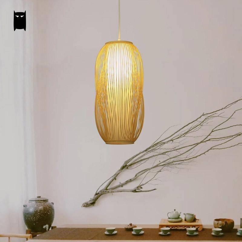 pendant light Rounded LED with rattan rods Shade